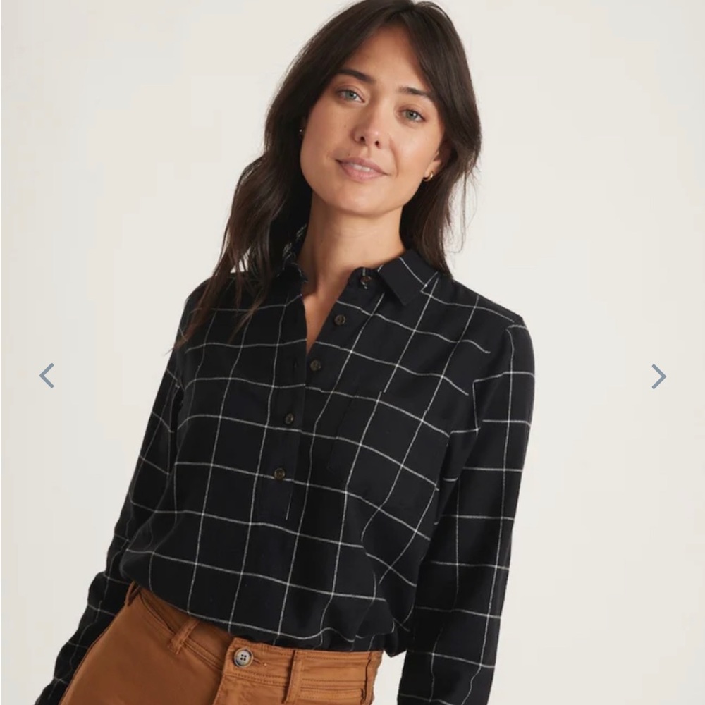 Marine Layer Josie Relaxed Popover in B&W Windowpane